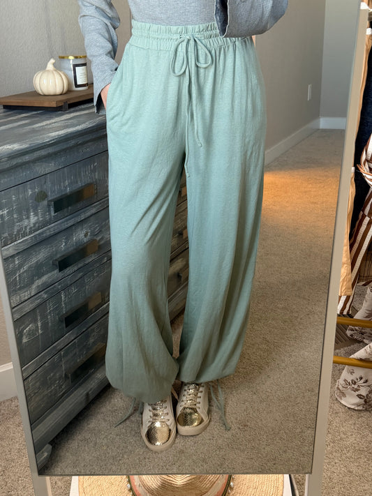 High Waist Drawstring Wide Leg Pants