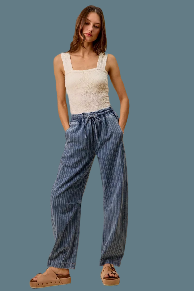 Denim Stripe Barrel Pants