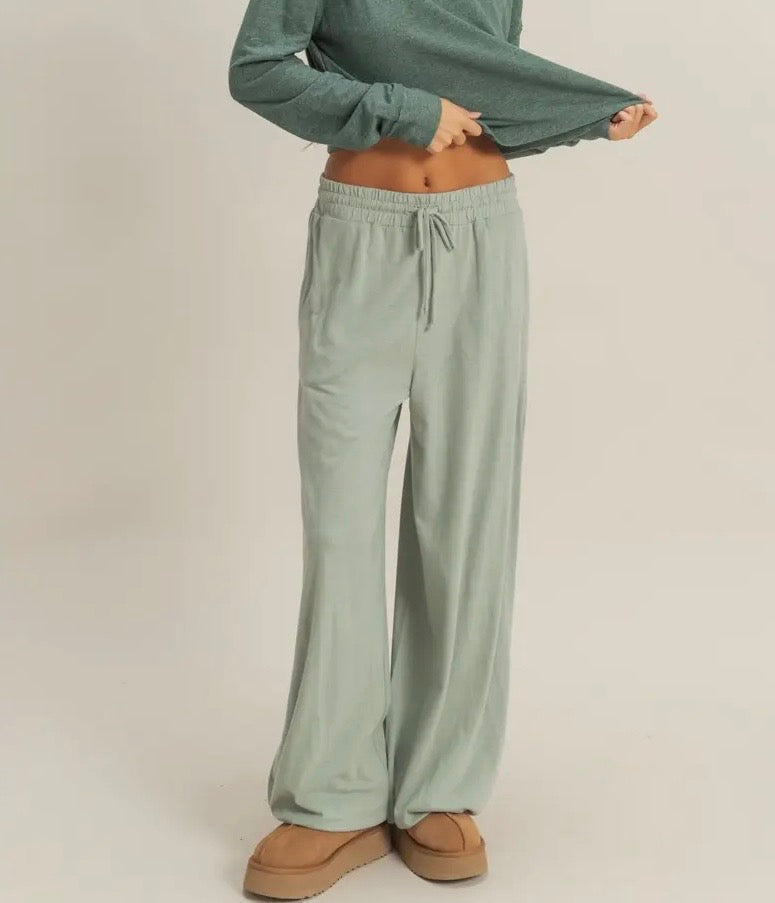 High Waist Drawstring Wide Leg Pants