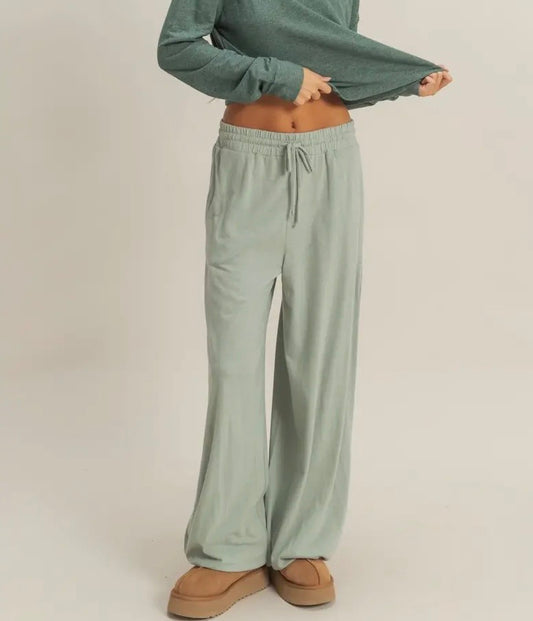 High Waist Drawstring Wide Leg Pants