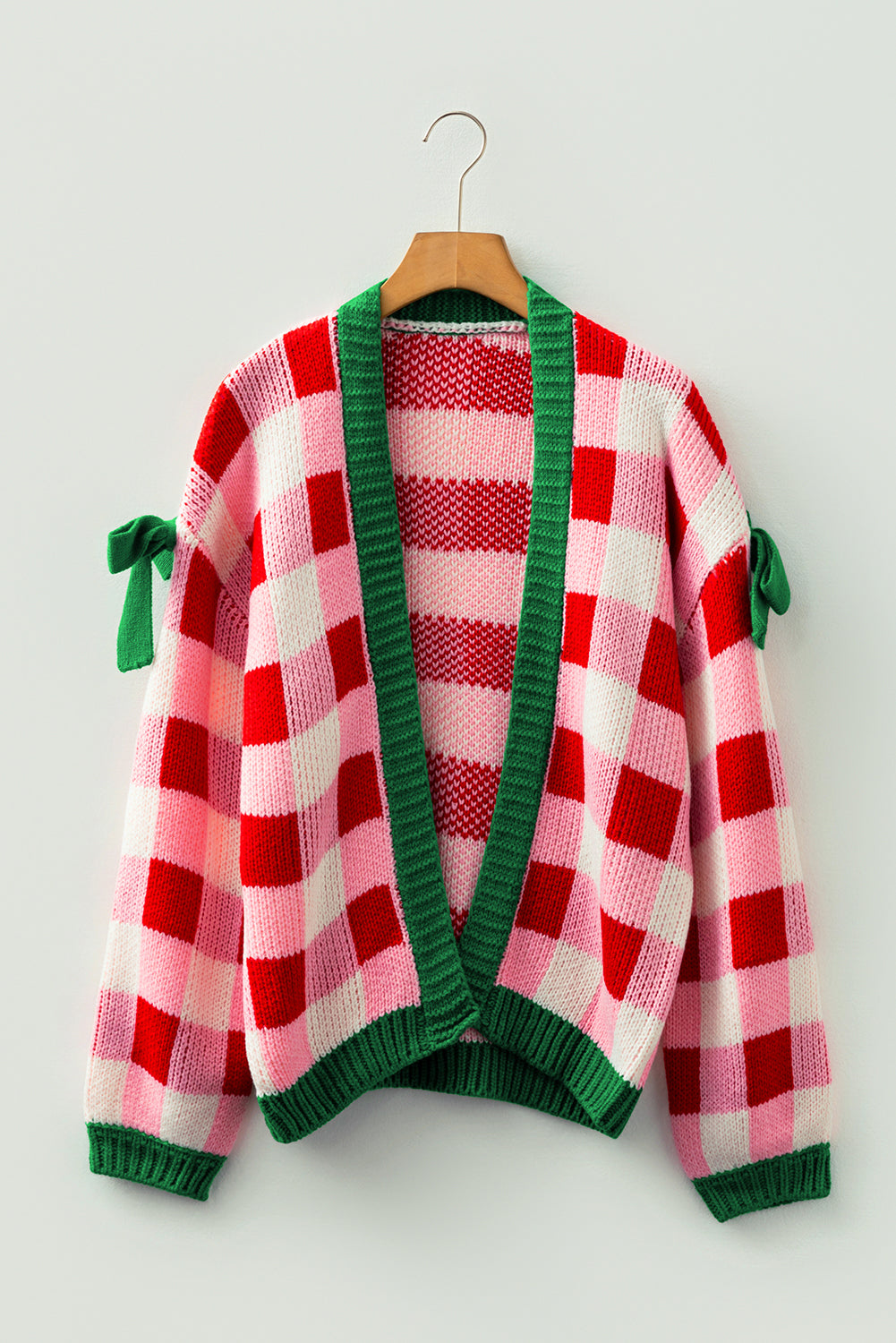 Festive Plaid Blow Knot Cardigan