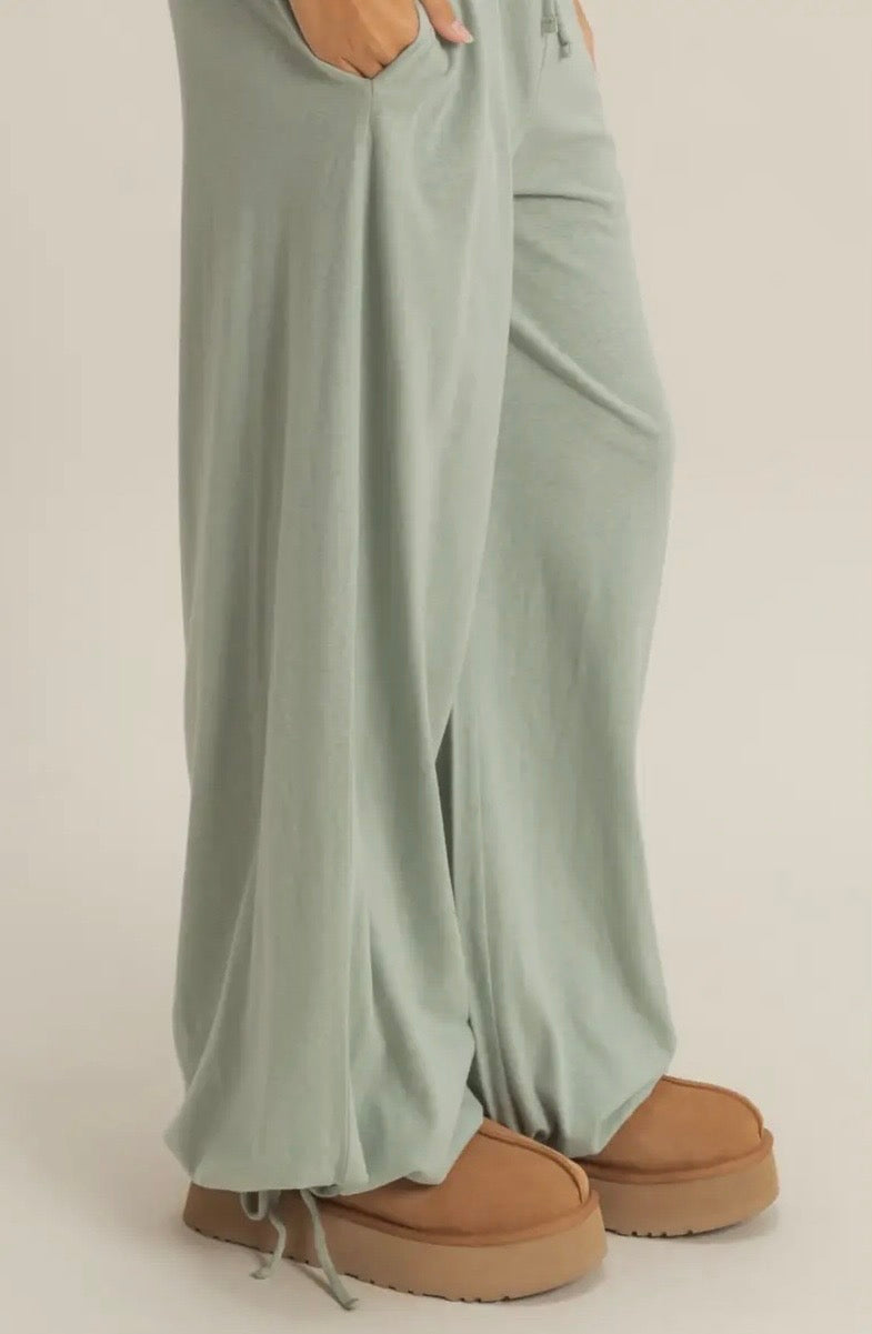 High Waist Drawstring Wide Leg Pants