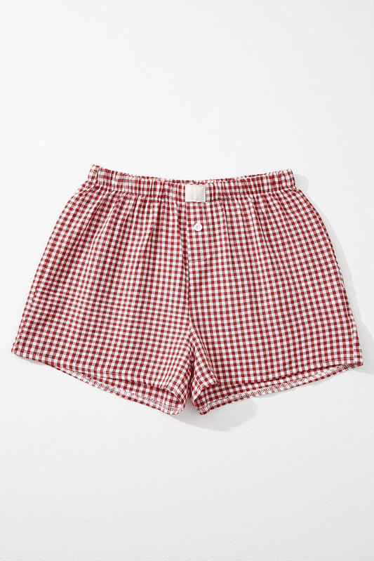 Red Gingham Printed High Waist Shorts