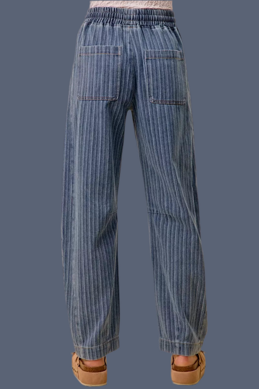 Denim Stripe Barrel Pants