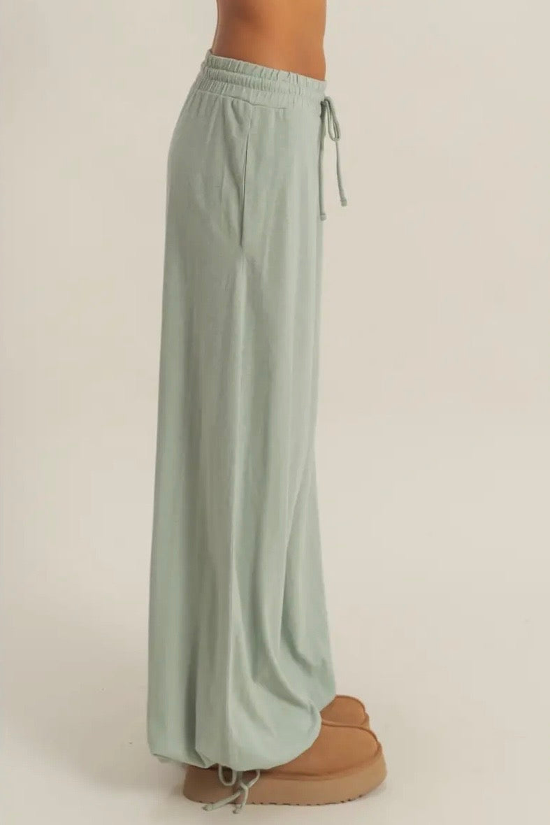 High Waist Drawstring Wide Leg Pants
