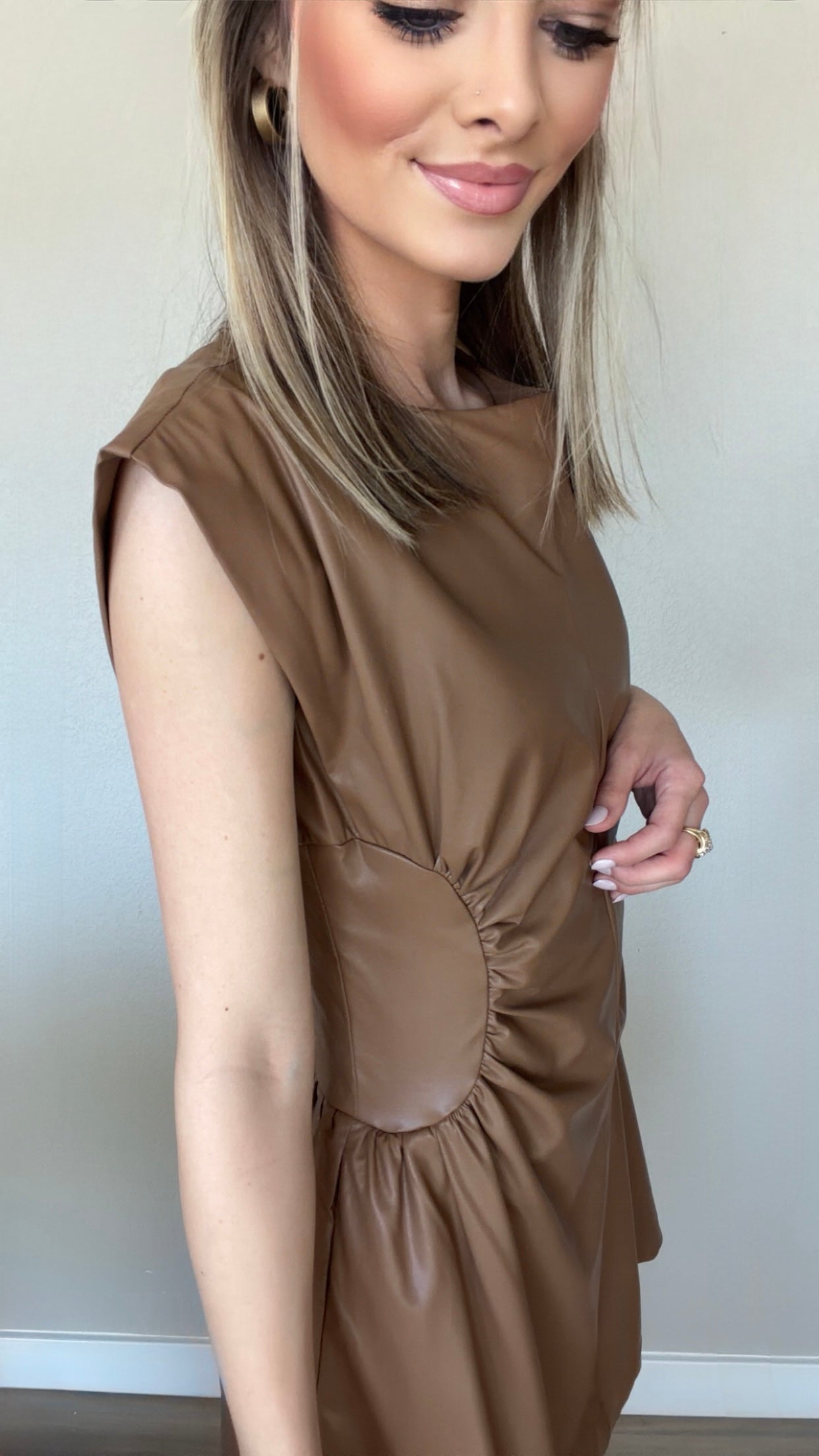 Mocha Muse Faux Leather Mini Dress