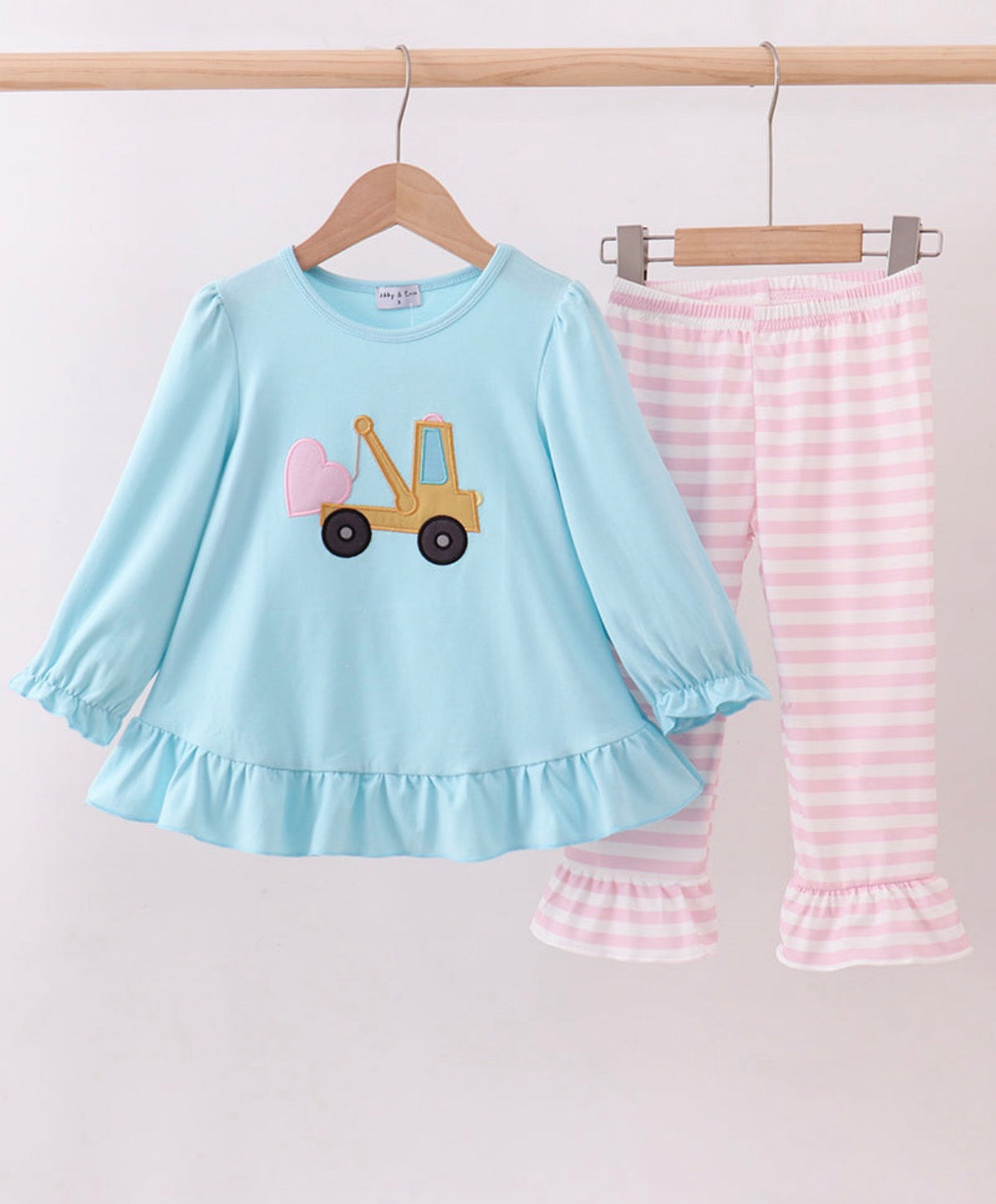 Blue Truck Heart Appliqué Ruffle Pants Set