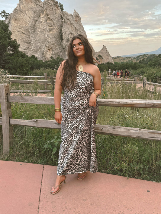 Leopard Luxe Strapless Maxi Dress