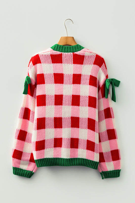 Festive Plaid Blow Knot Cardigan